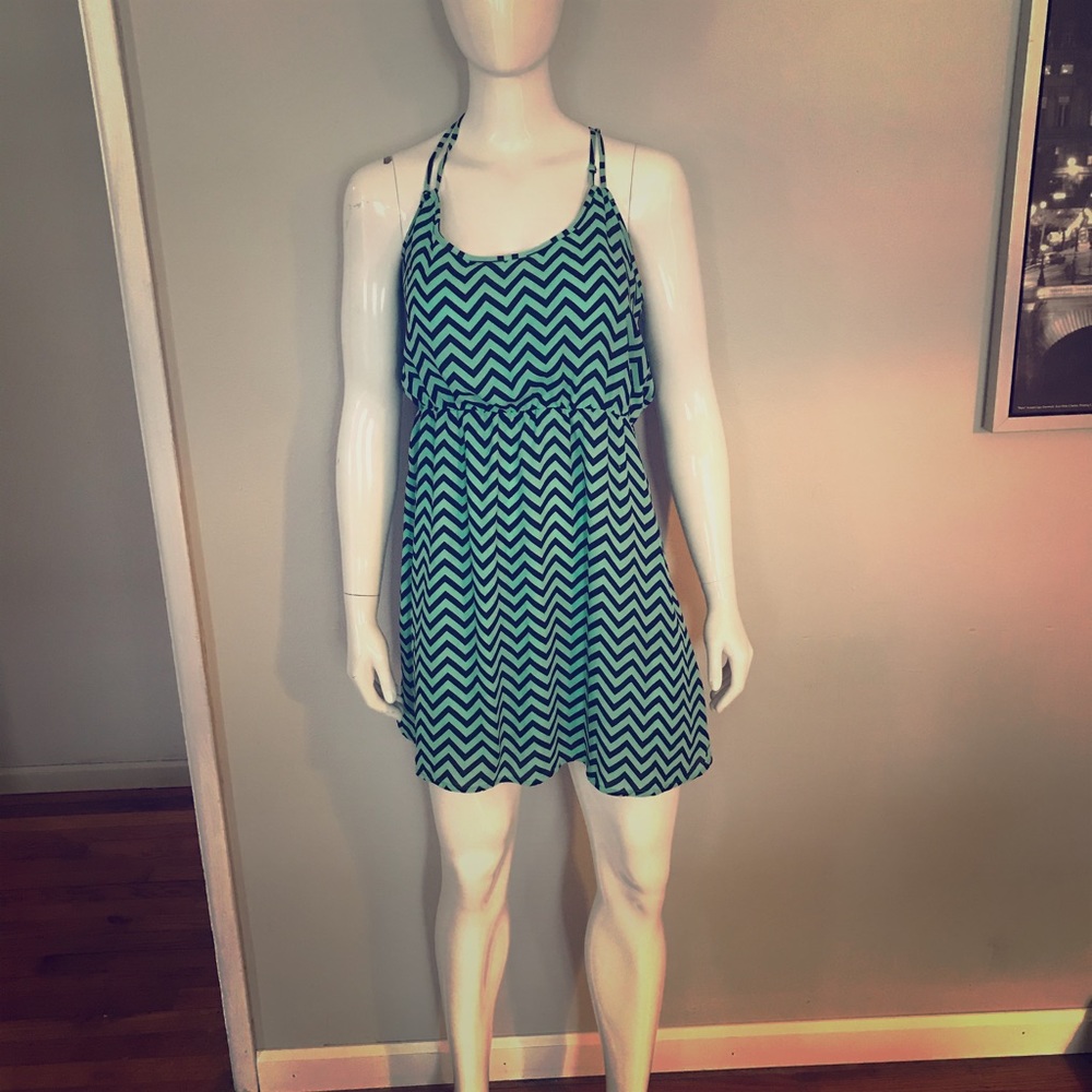 Green and black chevron dress